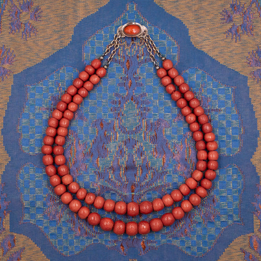 Antique Faceted Coral Bead Necklace