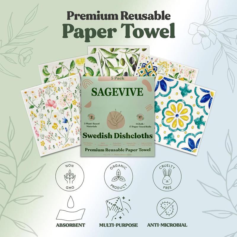 Swedish Dishcloths for Kitchen & Cleaning | 5 Pack🧼