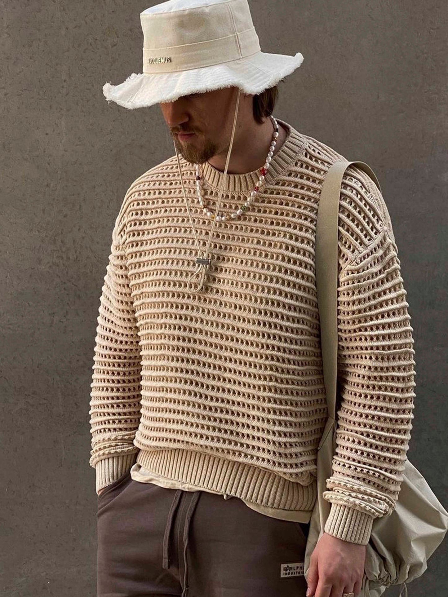 Men's Smiley Face Pearl Necklace with Assorted Beads