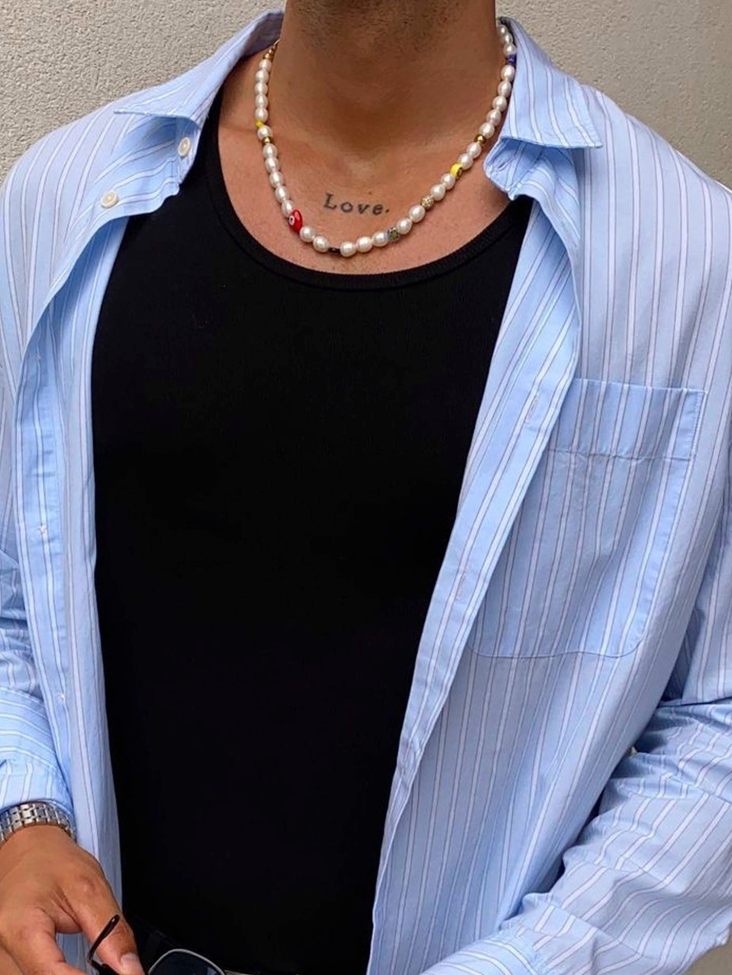 Men's Smiley Face Pearl Necklace with Assorted Beads