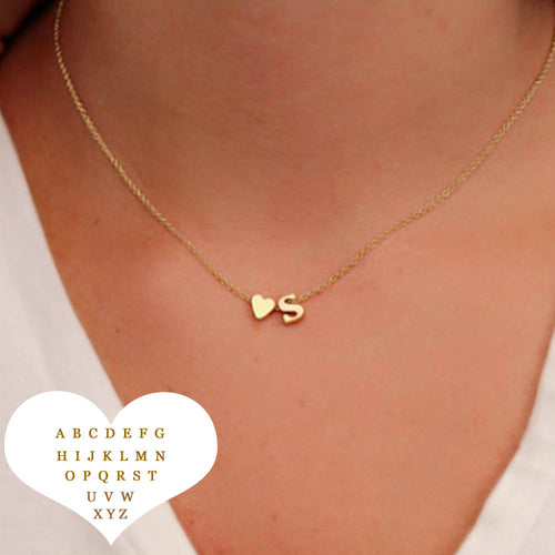 Tiny Heart Initial pendant With Choker Chain Necklace Women Gold Color